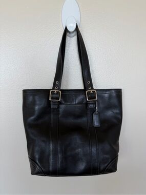 COACH Hampton F10194 Vintage Black Smooth Leather Tote Shoulder Bag